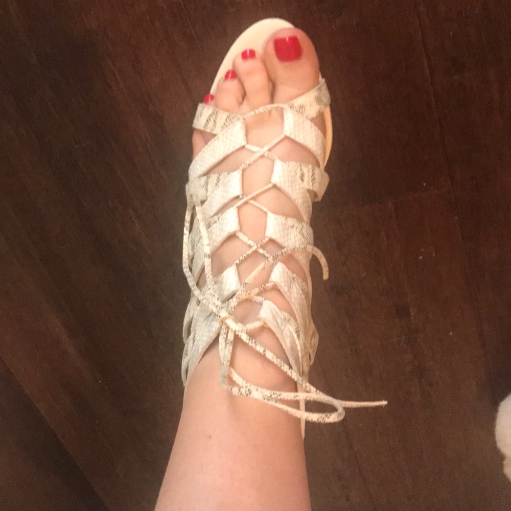 Lace up snake print sandal